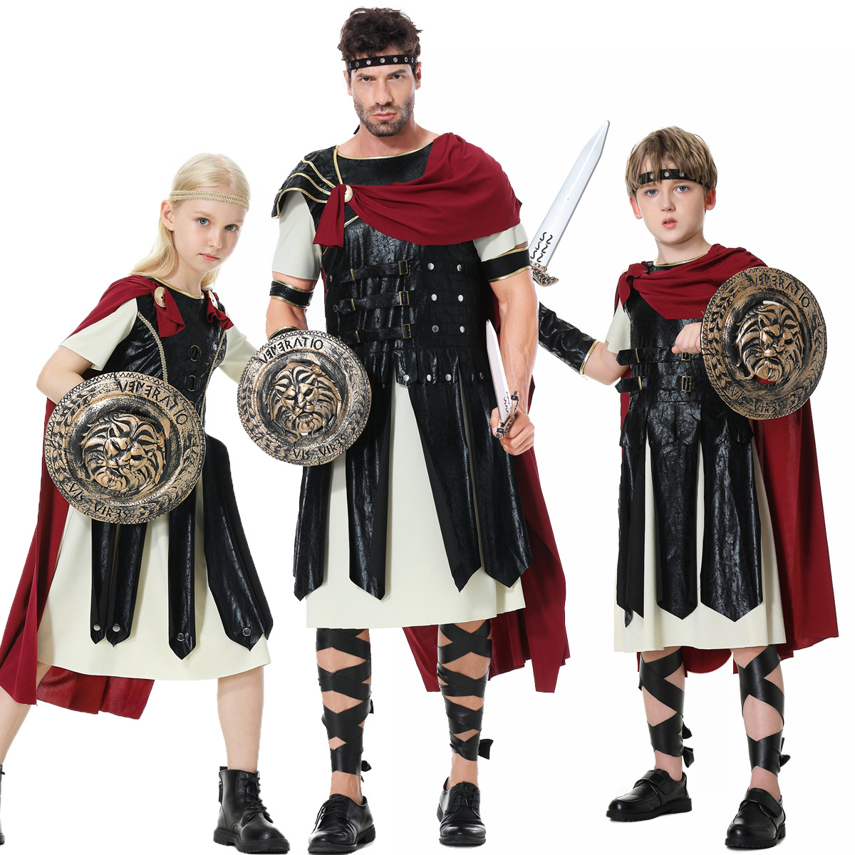 Halloween children's boy ancient Roman warrior costume adult male Spartan warrior costume cloak shield sword