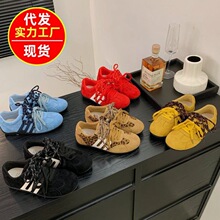 复古豹纹系带德训鞋女2025秋冬新款内增高赛车鞋学生运动休闲鞋子