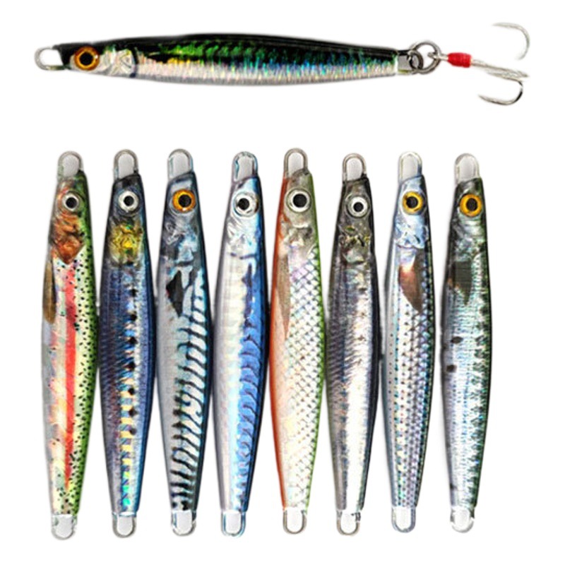 Luya Placa de hierro plomo pescado biónico cebo falso Pesca de Mar tiro largo lentejuelas cebo falso tres ganchos placa desnuda cebo de imitación al por mayor