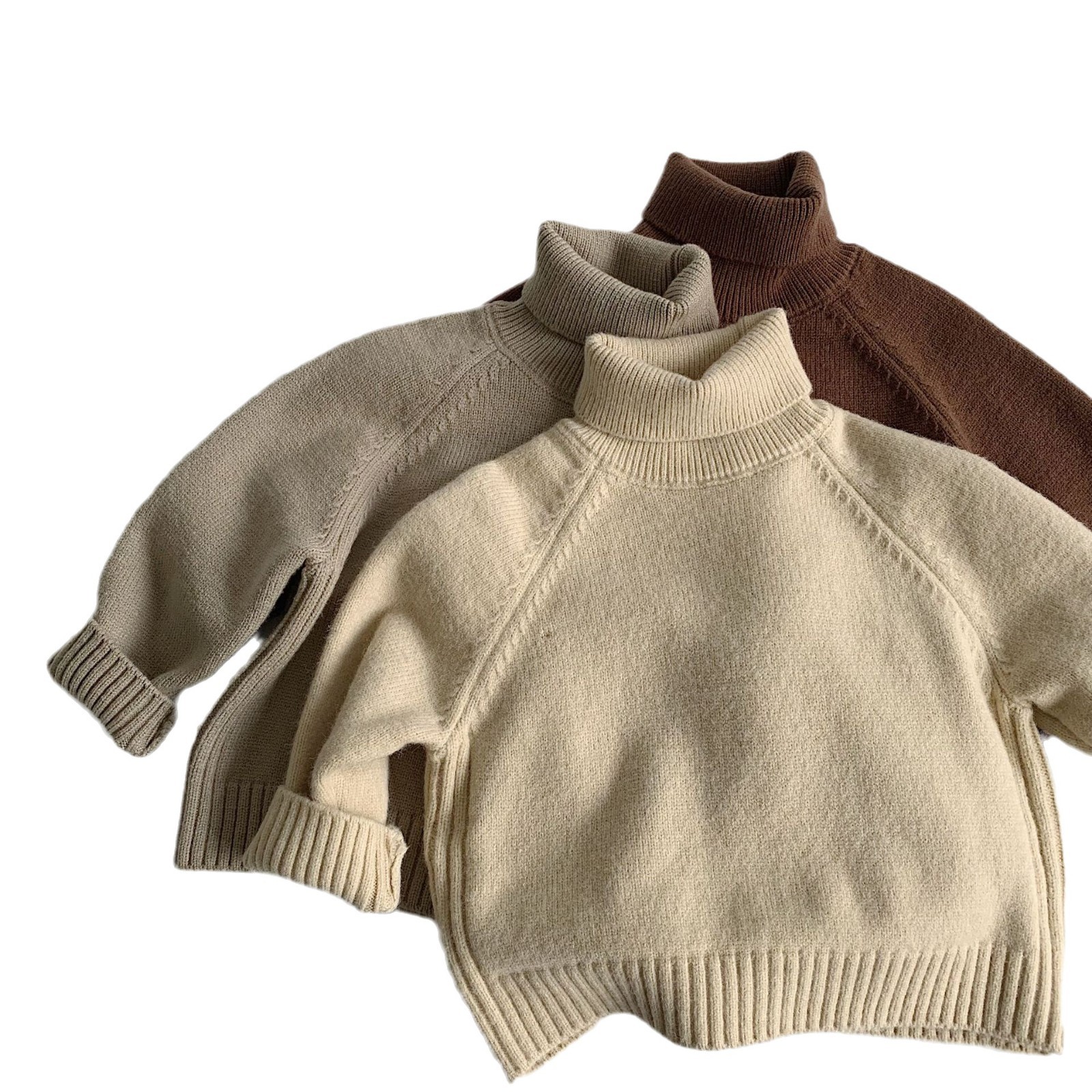 Camisa de fondo para niños Maibao 2024 invierno nuevo suéter de cuello alto para niños y niñas Base de lana de color sólido F0481