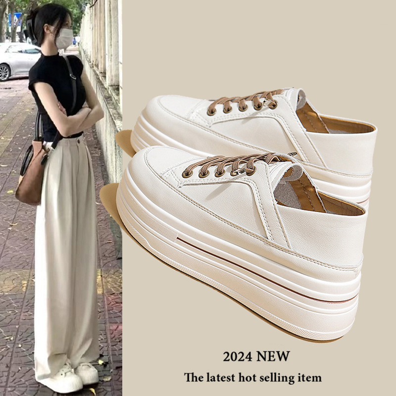 Inner Height-Increasing White Shoes Women's Slip-On Shoes 2025 Spring Versatile Casual Slip-On Sneakers Fashionable Shoes