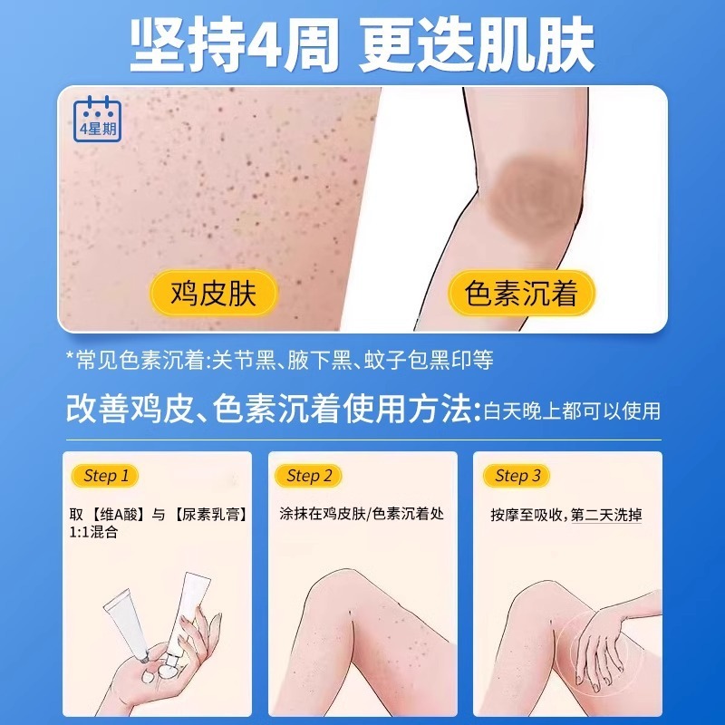 ビタミンAラテックス軟膏と尿素ビタミンE乳軟膏は、メラニン沈着、鳥肌、毛包、ヒアルロン酸を除去します。非医療用です。|undefined