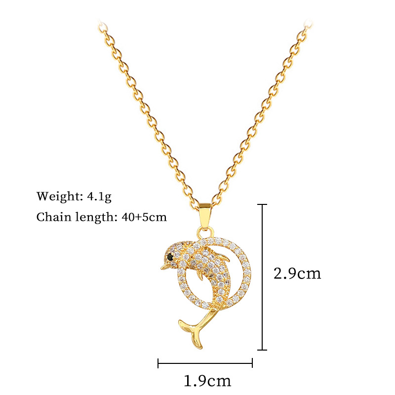 Titanium Steel Dolphin Necklace With Full Diamond Inlay Elegant_voghion.com