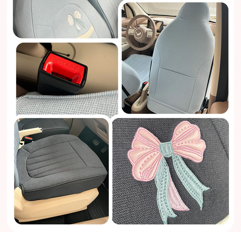 2025 Wuling Hongguang Mini Special Car Seat Cushion Fourth Generation Macaron Four-Door Cotton and Linen Breathable Cartoon Seat Cover