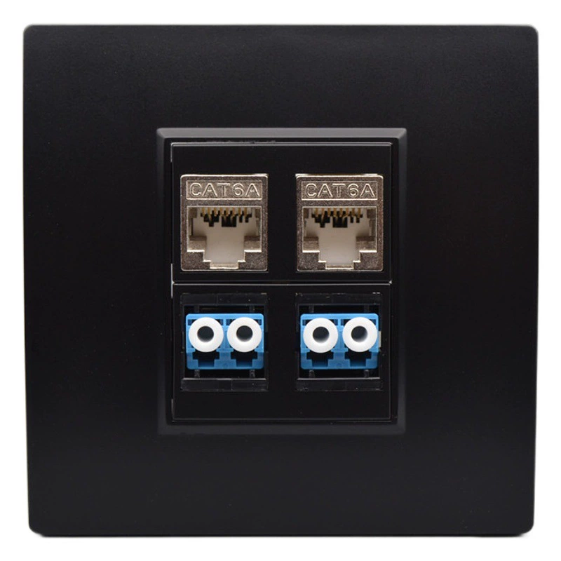 Черный компьютер гнезда 2 CAT6A порта кабеля сети двойн-волокна ультра-6 защищал панель стекловолокна LC сети гигабита