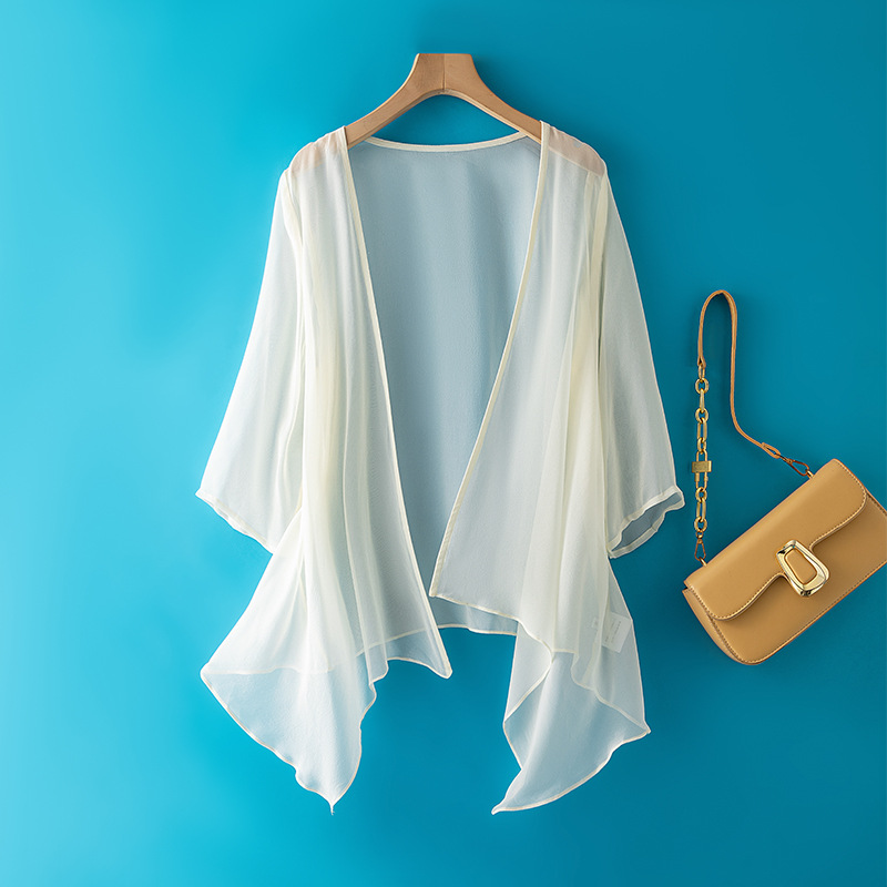 Women's Mulberry Silk Cardigan Thin Sun Protection Shawl Wrap_voghion.com