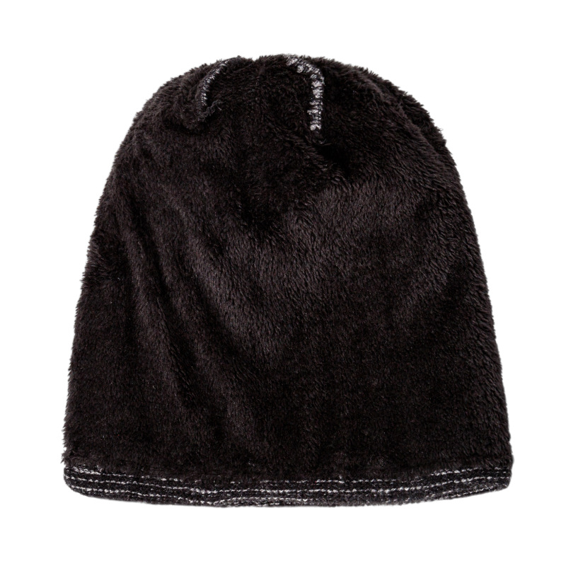 Cappello invernale lavorato a maglia in peluche per isolamento a strisce da esterno da uomo con bordi arricciati spessi, ampia circonferenza della testa elastica,_voghion.com