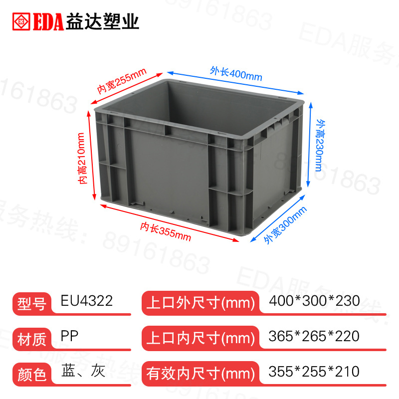 イーダプラスチック工業 収納箱 輸送箱 グレー 自動車部品箱 厚手プラスチック製 ターンオーバーボックス EU物流箱 4633