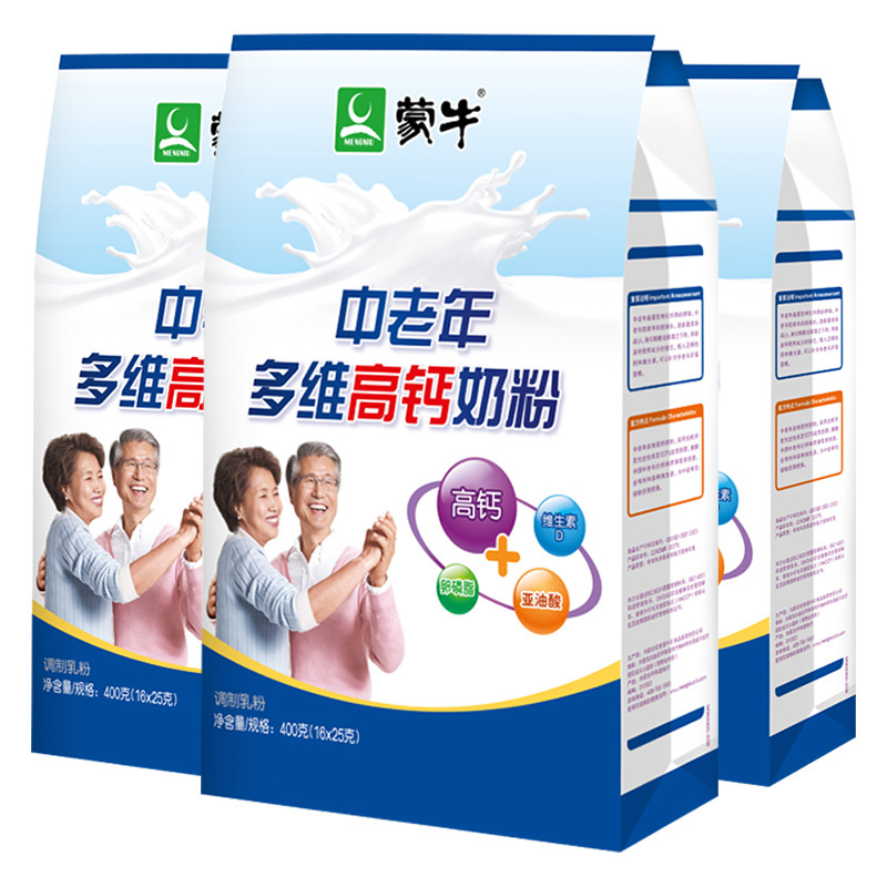 Mengniu Pu bag multi-dimensional high calcium milk powder for middle-aged and elderly people 400g/bag nutritious breakfast drink 25g*16 pieces