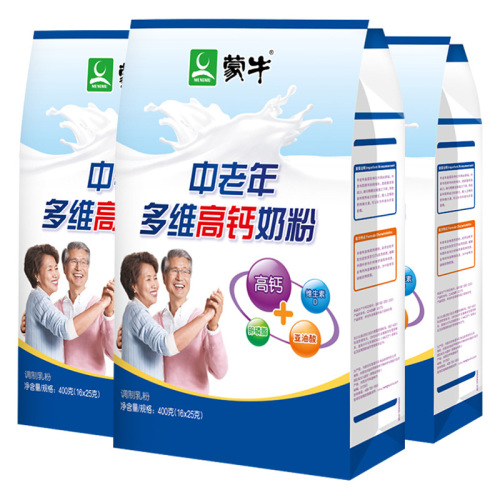 Mengniu Pu bag multi-dimensional high calcium milk powder for middle-aged and elderly people 400g/bag nutritious breakfast drink 25g*16 pieces