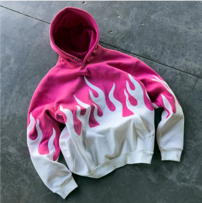 Men's Clothing fashion trend devil hell flame loose embroidery splicing hoodie _voghion.com