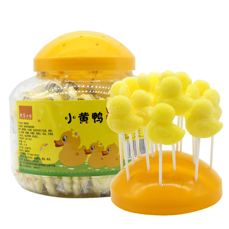 小黄鸭棒棒糖软糖创意桶装糖果休闲儿童零食趣味学生食品超市批发