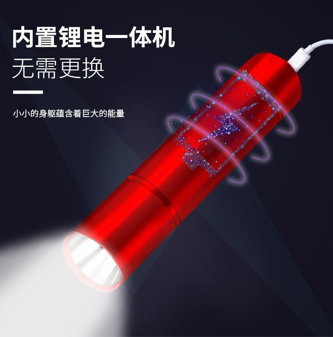 Led Strong Light Flashlight USB Rechargeable Long-Range Mini Household Dormitory Outdoor Small Pocket-Sized High-Brightness Lighting Lamp