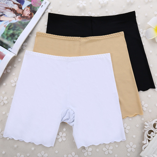 Seamless Ice Silk Mid-Rise Thin Breathable Teenage Panties, One-Piece Seamless Base Layer Anti-Exposure Safety Pants, Cropped Style