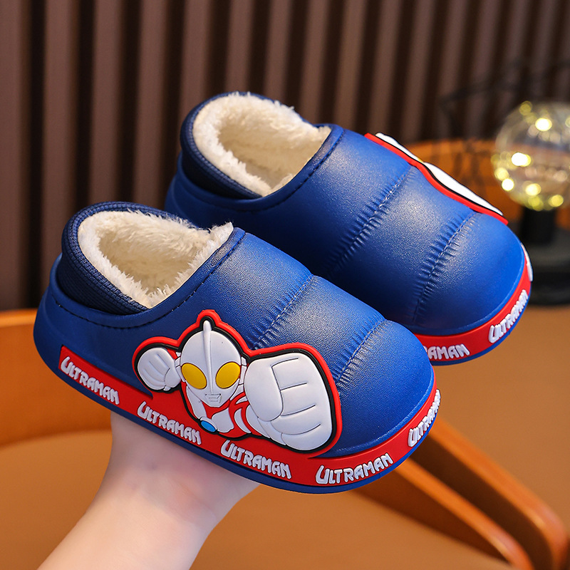 Ultraman invierno Zapatillas de algodón para niños y niñas antideslizante impermeable bolsa de terciopelo cálido talón Zapatillas de algodón para niños