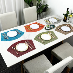 Round Table Fan-Shaped PVC Dinner Mat Tessellated Western Dinner Mat Bamboo Weave Heat Insulating Mat Hotel Table Mat Cup Mat Wholesale