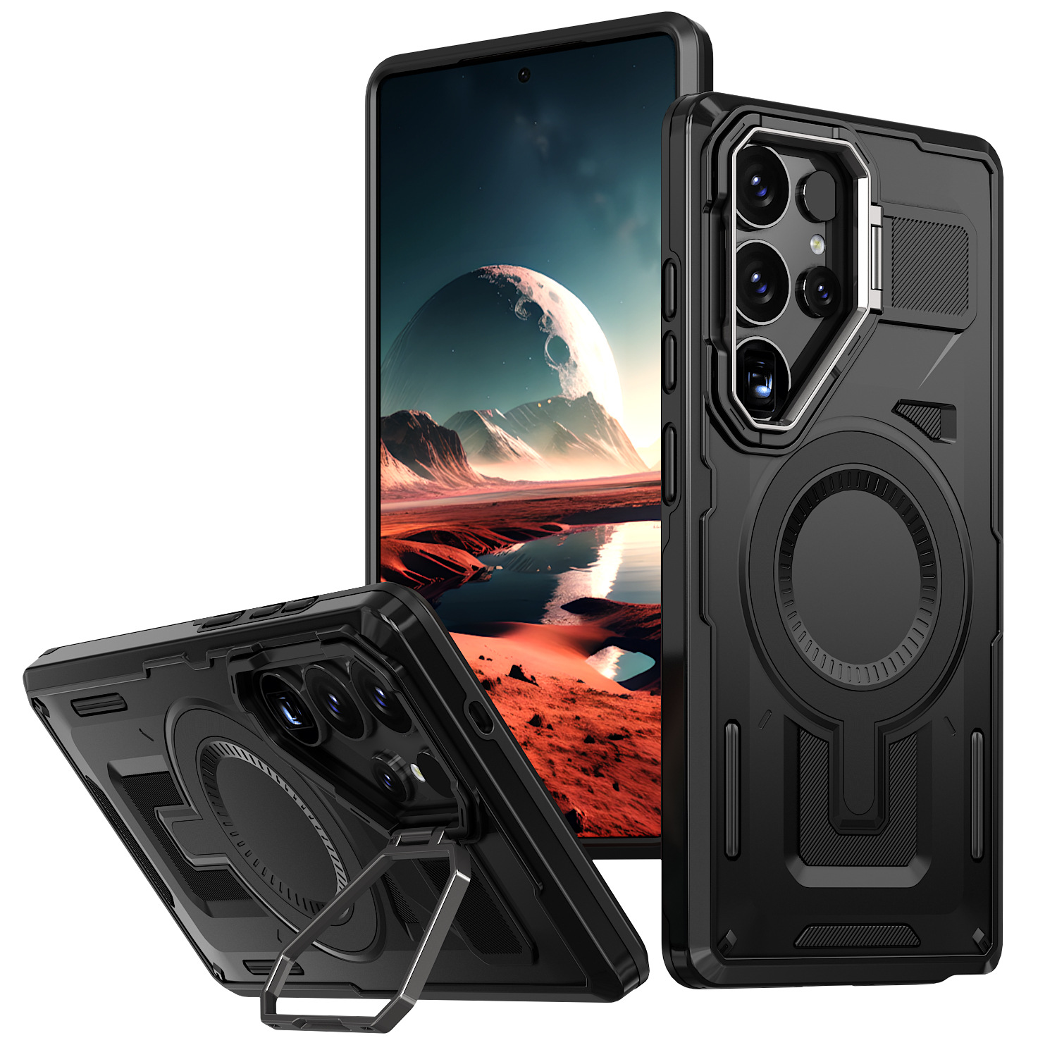 Adecuado para Samsung S25Edge extraordinaria funda para teléfono móvil Aegis S24FE soporte de lente de carga magnética funda protectora anti-caída