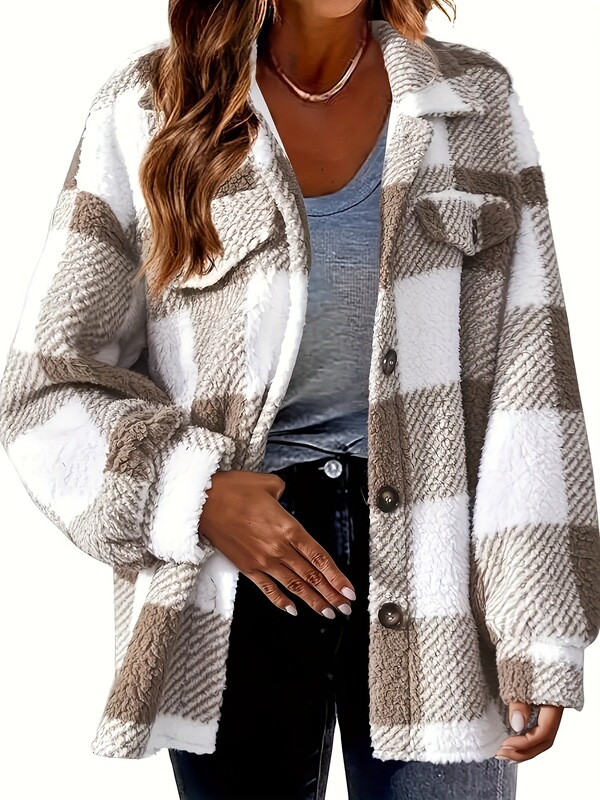 P 64555 Pocket Plaid Fleece Jacket with Pockets P 64555 Pocket Plaid Fleece Jacket with Pockets