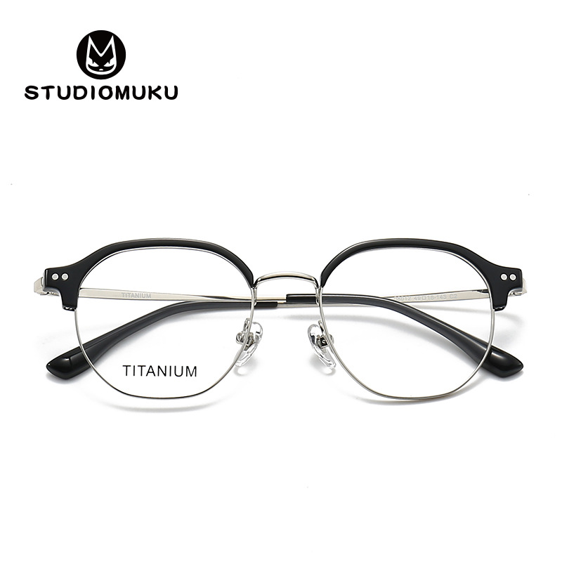 Gafas frescas de madera STUDIOMUKU Marco de cejas de medio marco cómodo y delgado Marco de miopía de diseño ultraligero