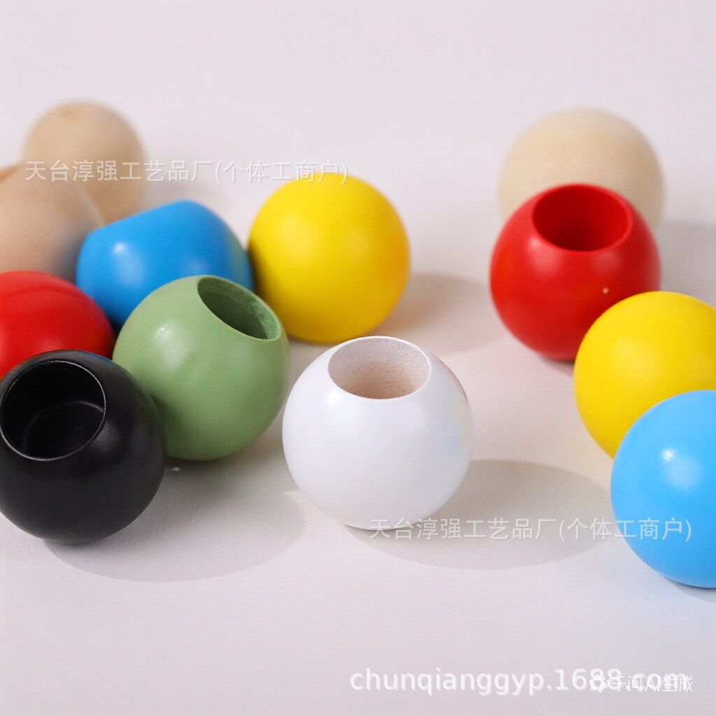 厂家直销彩色大孔木珠20mm-30mm diy材料 七彩木珠子散珠配件批发