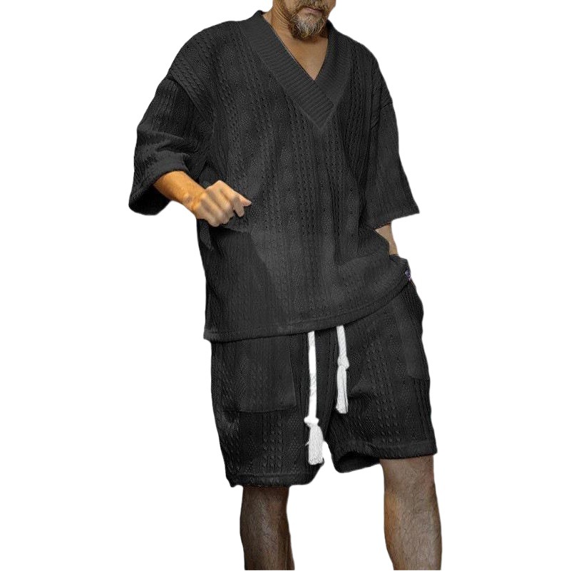 Suéter casual traje de verano de los hombres camiseta suelta de manga corta pantalones cortos traje de lana de los hombres 2023 Verano nuevo