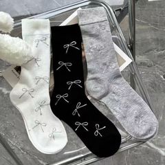 春夏薄款miu風透氣蝴蝶結ins芭蕾風襪子女中筒襪子休閒學院堆堆襪