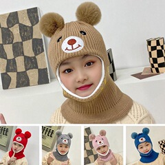 子供の帽子のマスクは首を囲む一体の男の子の女の子の綿の帽子の冬のベルベットの厚い保温の毛糸の帽子のニットの帽子をかぶせます。