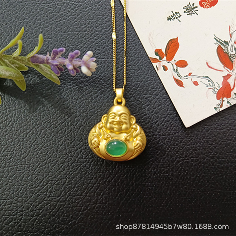 상감 된 녹색 chalcedony 부처님 사슬 (23*24mm)