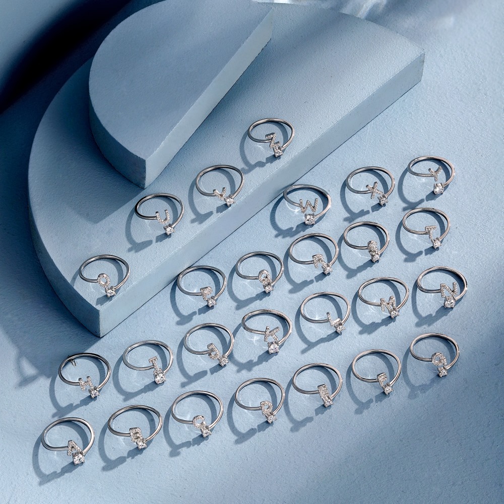 Fashion Letter Sterling Silver Plating Zircon Open Ring 1 Piece