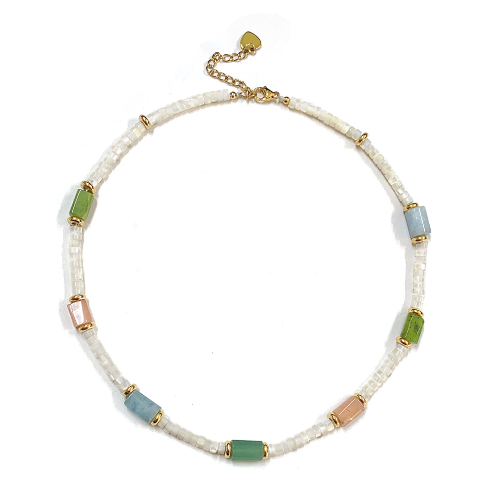 100g Weight Necklace Classification Titanium Steel Chain Material 20 PCS/Package Quantity Holiday, Travel, Daily Occasion Beaded, natural stone, Titanium Steel Material Geometric Pattern Women's Gender Beaded Design Casual, Marine Style Style Casual Marine Style Geometric Beaded Natural Stone Titanium Steel Necklace In Bulk 6