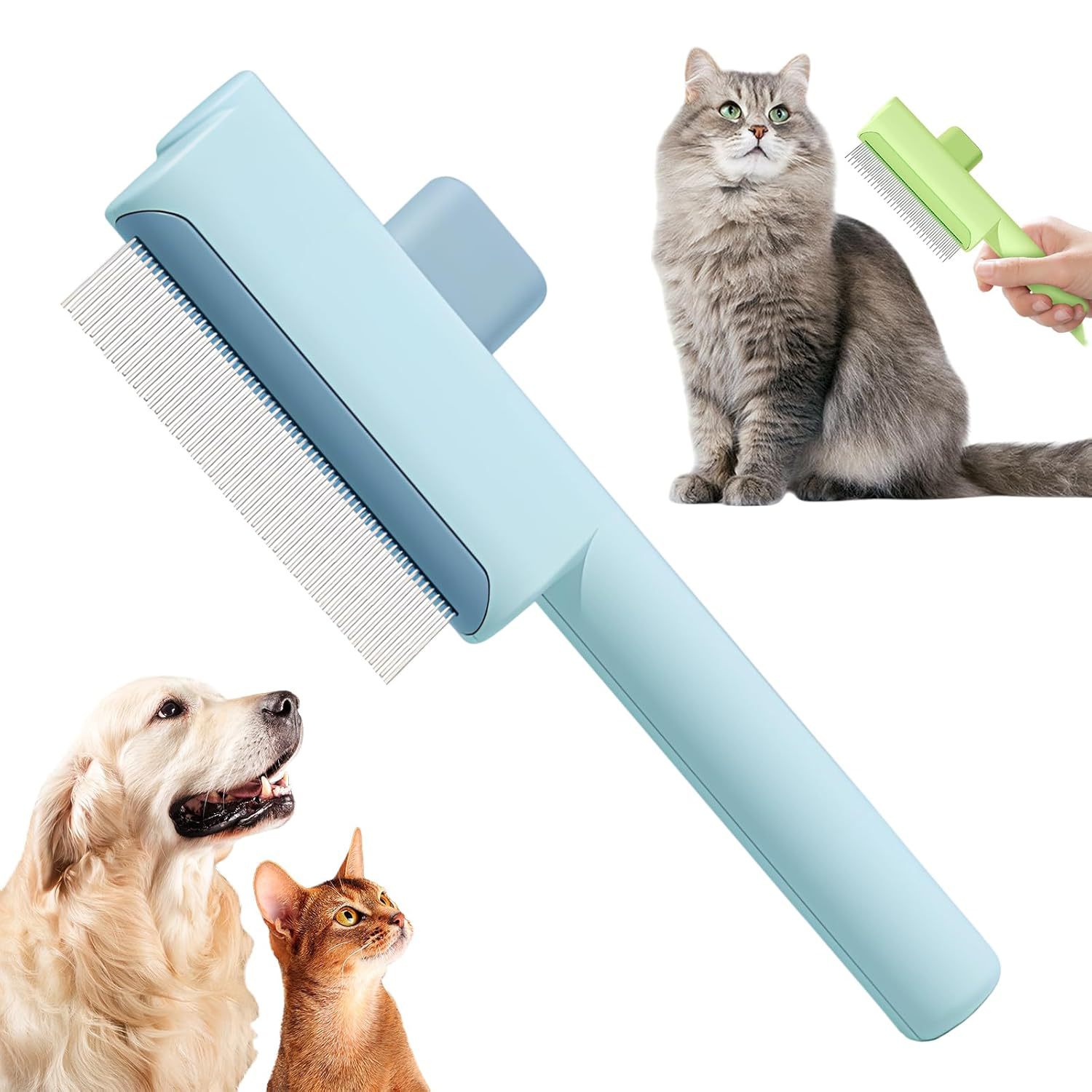 애완용 고양이 털 빗, 원클릭 매듭 풀기 및 떠있는 털 제거 도구, 고양이 빗, 자가 세척 빗, 개 빗