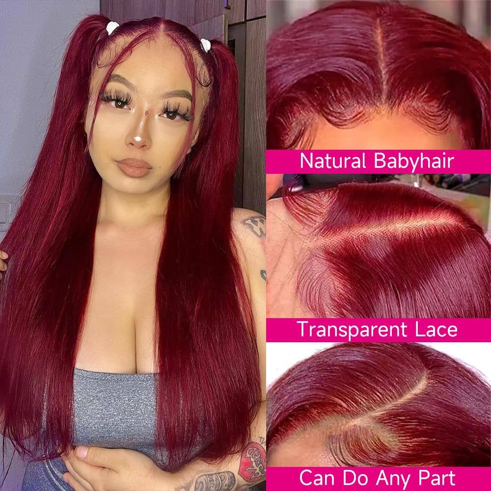 Peluca de bug pelo completo pelo real 99j peluca delantera del cordón rojo vino peluca delantera del cordón Xuchang