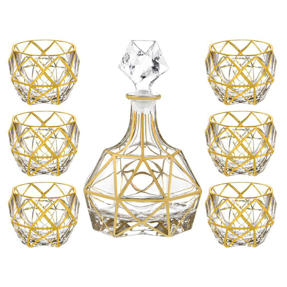 欧式轻奢威士忌酒杯套装描金 水晶玻璃洋酒杯子酒樽酒具家用送礼