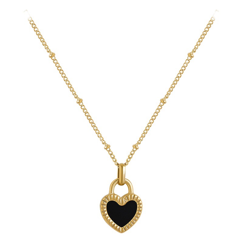 Collar de corazón de melocotón negro de doble cara diseño de nicho femenino lujo ligero 2023 nuevo collar accesorios colgante Cadena de clavícula