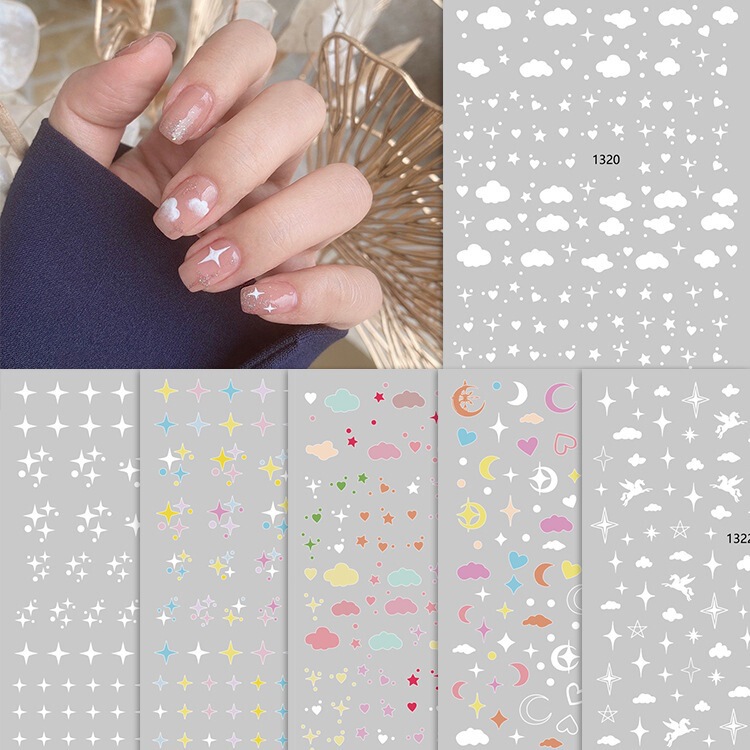 New nail art stickers mixed batch clouds/Moon/stars/love/Rainbow cute nail jewelry decals wholesale