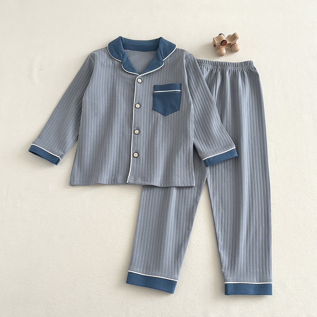 Pijamas de otoño y invierno para niños 40 algodón antibacteriano peinado cardigan de manga larga con collar conjunto de ropa de hogar para hombres y mujeres