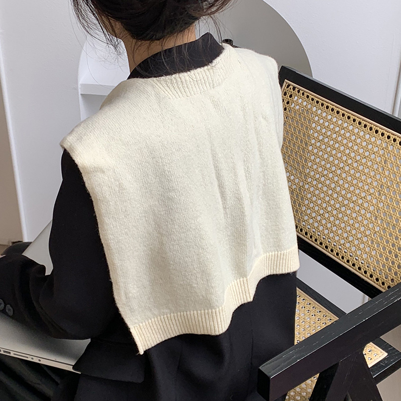 Tejido de lana pura con un chal de aire acondicionado de mujer cuello falso decoración bufandas de nudos hombros cálidos manteniendo el cuello