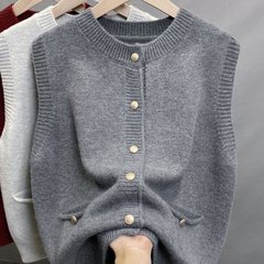 圆领针织马甲女2025秋新款圆领坎肩外搭无袖毛衣开衫叠穿软糯上衣