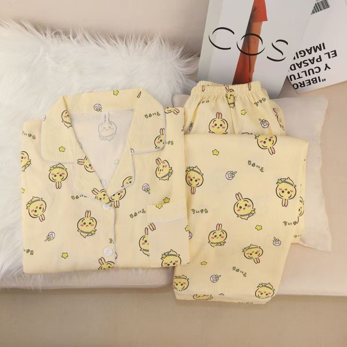 Al por mayor transfronterizo nubes de otoño pijamas de manga larga pantalones cardigans de dibujos animados con solapa linda ropa de hogar