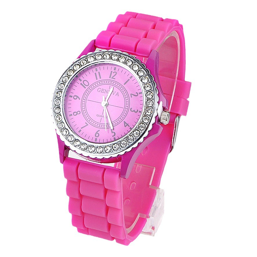 Silicone quartz watch, silicone strap, crystal bezel, multiple colors