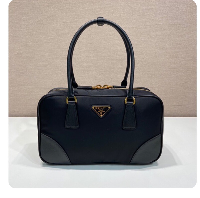 New medieval bag 1BB115 double handle handbag recycled nylon Saffiano leather women's bag