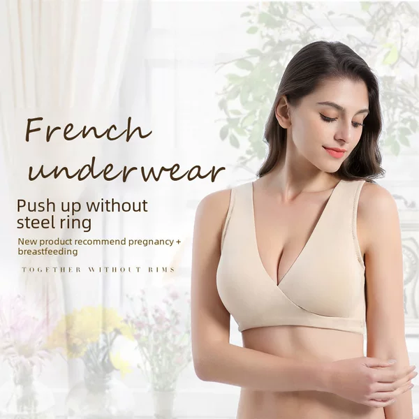 Wire-Free Bra, Cross-Over Maternity Bra for Breastfeeding and Sleeping, Postpartum Breathable Bra with Breast Pads
