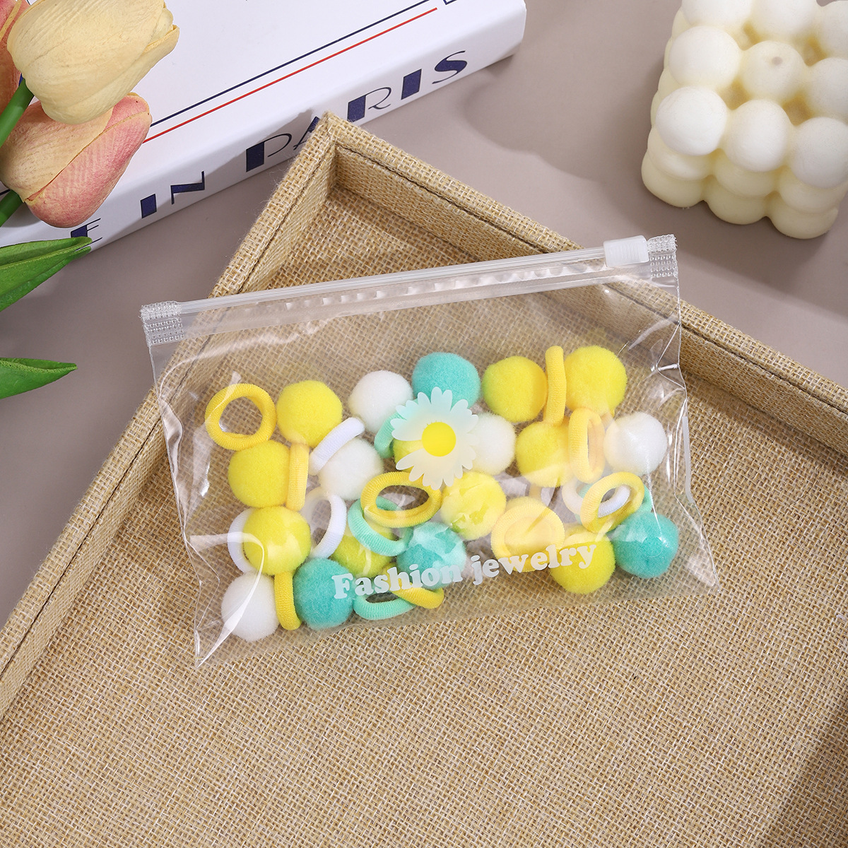 Juego de cuerda para el cabello de bola de color caramelo para niños, bolsa de estilo dulce para bebés, mini cuerda para la cabeza de alta elasticidad, banda de goma, accesorios para el cabello