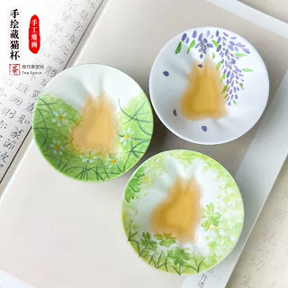 手绘藏猫杯陶瓷茶杯女士个人专用主人杯品茗杯商务伴手礼品套装