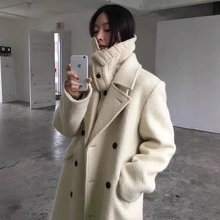 现货london flat羊毛长款外套 新款韩版宽松慵懒感舒适大衣女