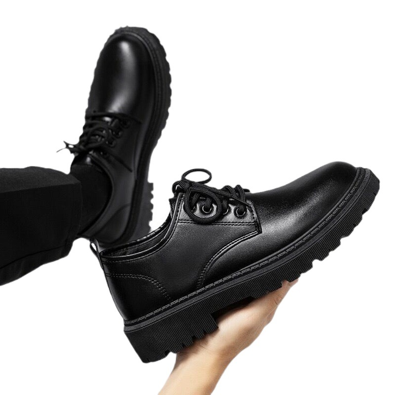 Zapatos de primavera para hombre, zapatos de trabajo, nuevos zapatos de cuero negro impermeables para negocios, zapatillas de suela gruesa versátiles de estilo coreano para hombre