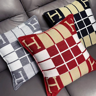 Back Pillow with Pillow Core Sofa Cushion Nap Pillow Instagram ins Back Pillow Light Luxury Bedside Cushion H Letter Lattice Pillow Case
