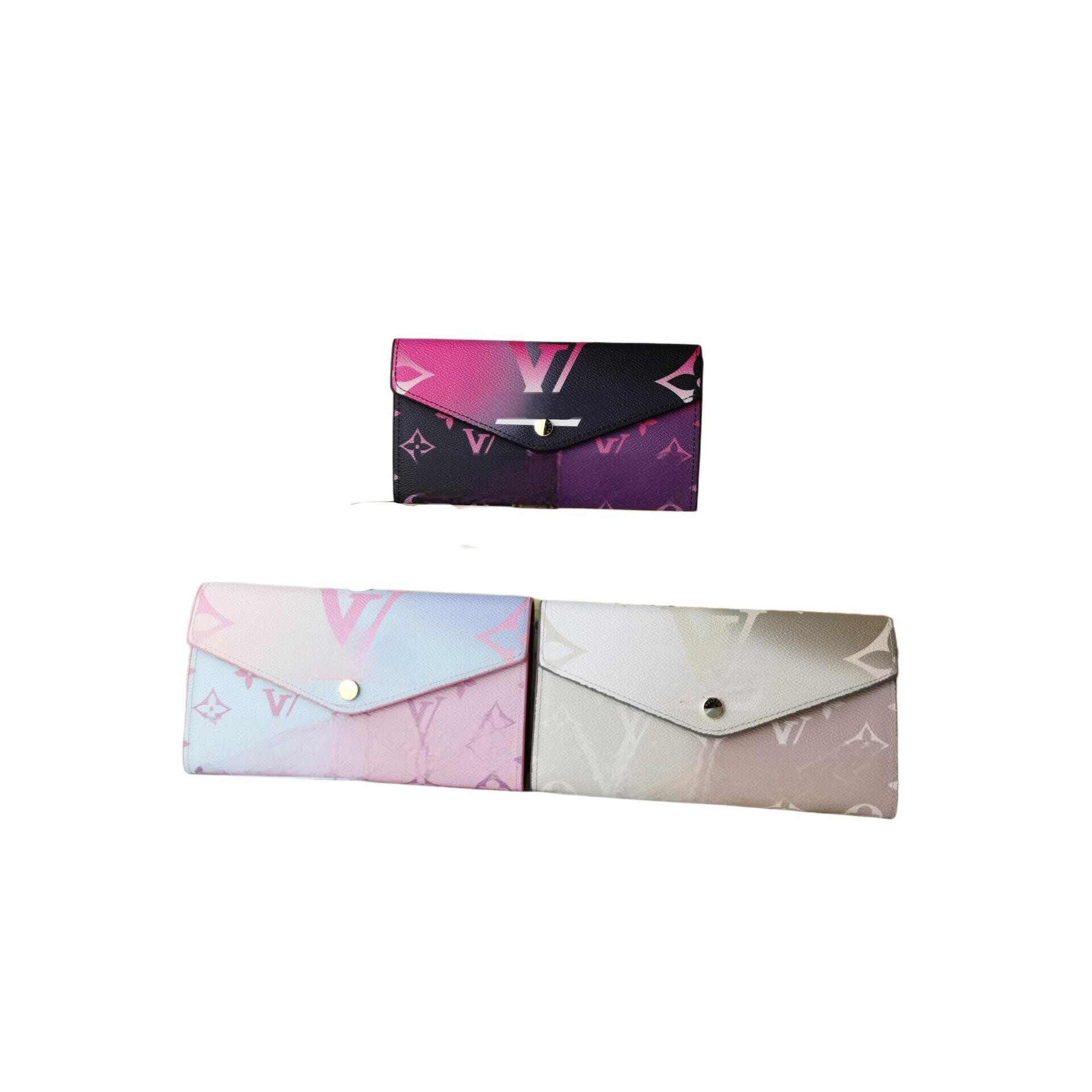2025 New Gradient Embossed Women's Long Wallet Fashion Envelope Genuine Leather Purse Luxury Card Holder - Thumbnail 2