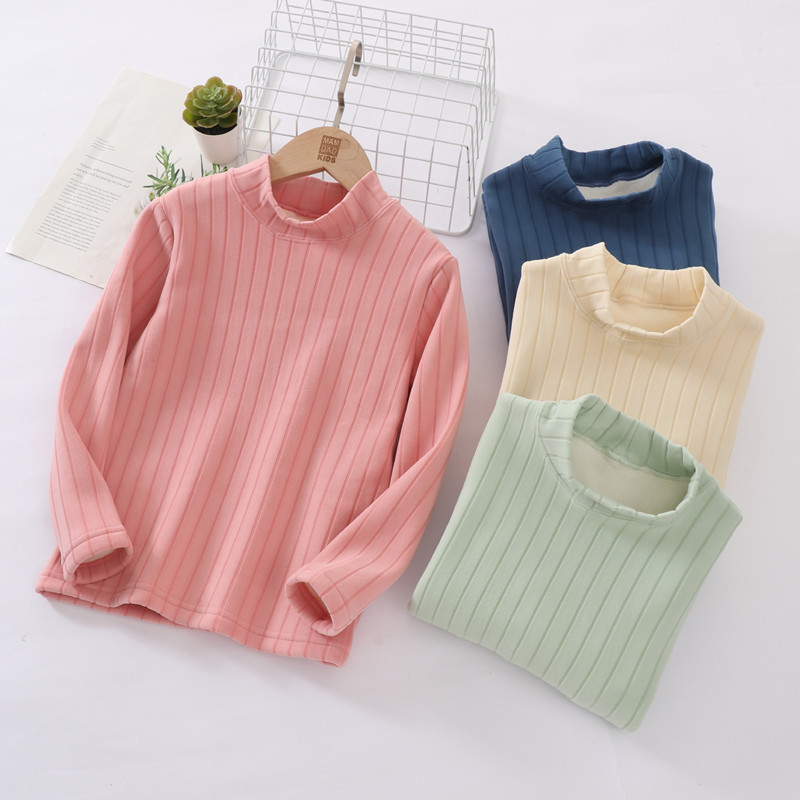 儿童高领加绒打底衫男女童秋冬加绒保暖上衣糯绒女孩冬天高领T恤