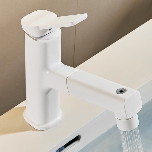Basin faucet white all-copper pull-out bathroom cabinet wash basin wash basin dual-use hot and cold faucet